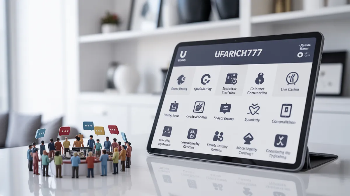 ภาพรวมบริการของ UFARICH777 แสดงไอคอนเกมต่างๆ ระบบการเงิน และบริการลูกค้า