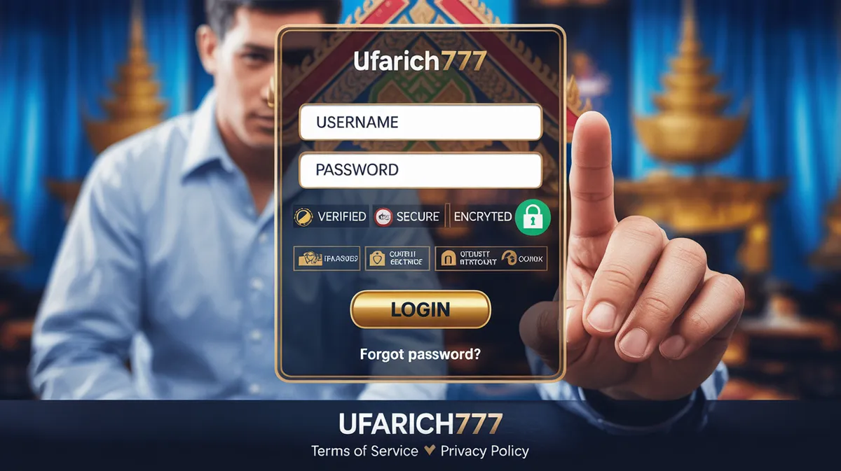 หน้าจอเข้าสู่ระบบ UFARICH777 แสดงฟอร์มกรอกชื่อผู้ใช้และรหัสผ่าน